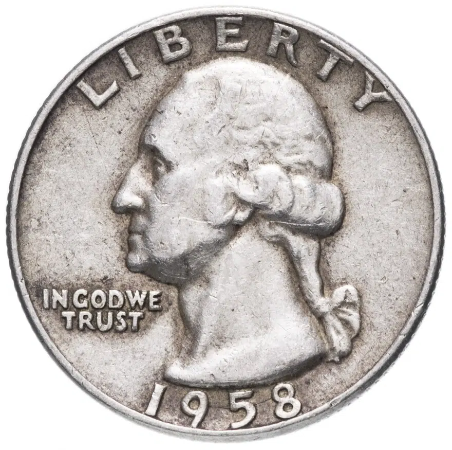 США 25 центов (квотер, 1/4 доллара, quarter dollar) 1958 Washington Quarter "D", аверс