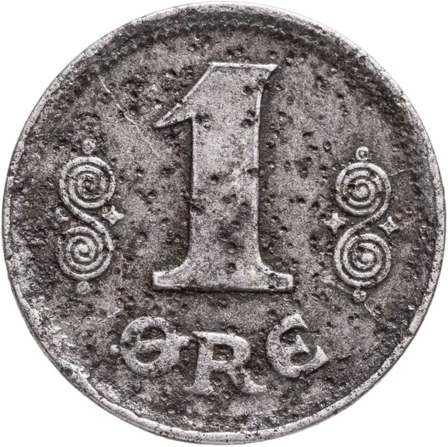 Дания 1 эре (ore) 1918, реверс