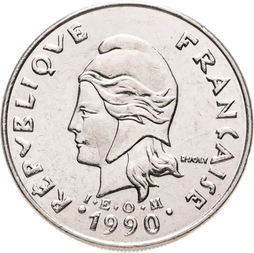 Французская Новая Каледония 20 франков (francs) 1990, реверс