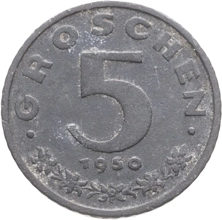 Австрия 5 грошей (groschen) 1950