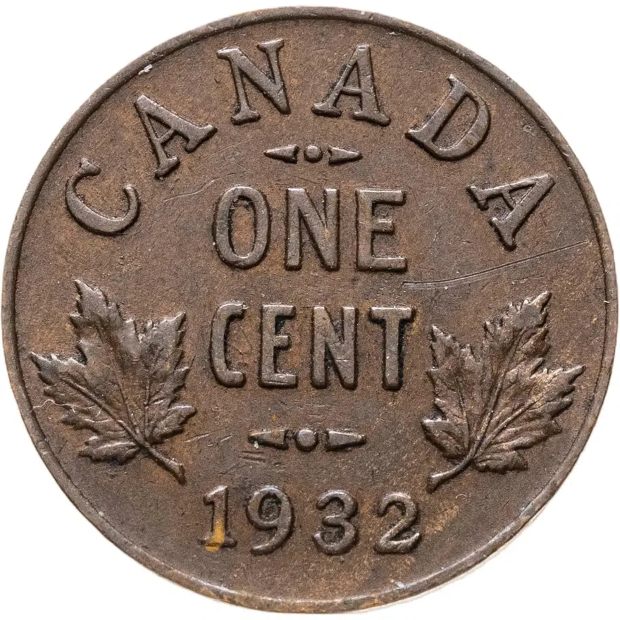 Канада 1 цент (cent) 1932, аверс