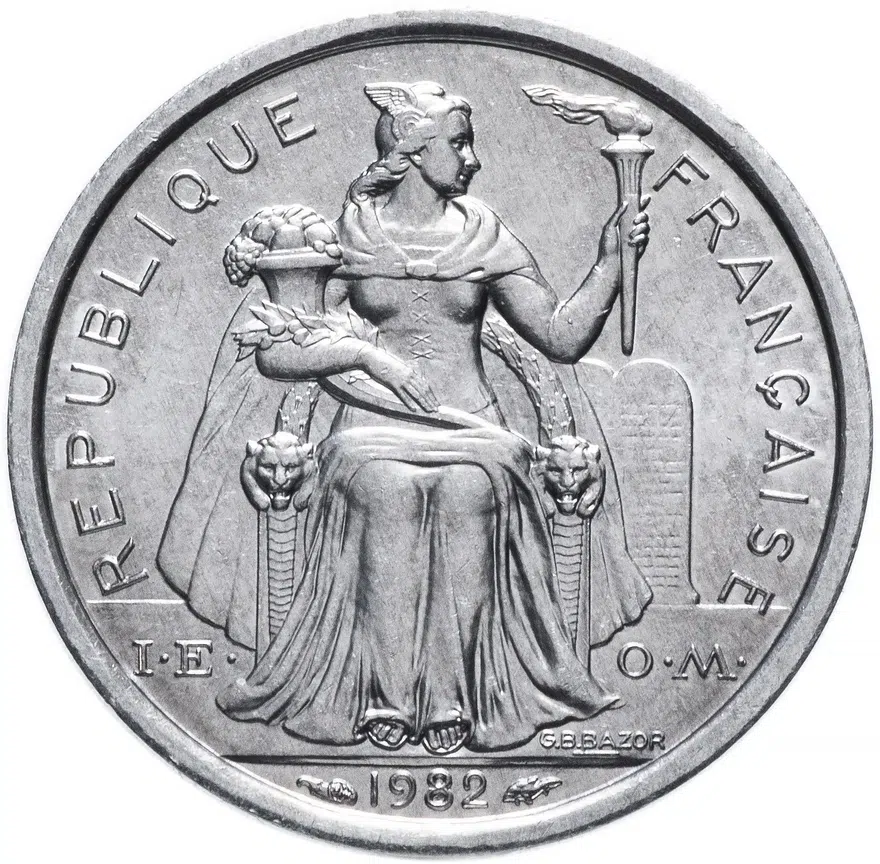 Французская Полинезия 1 франк (franc) 1982, реверс