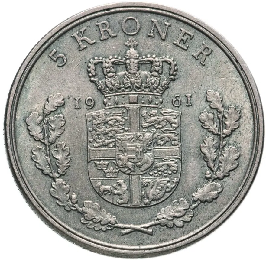 Дания 5 крон (kroner) 1961, реверс