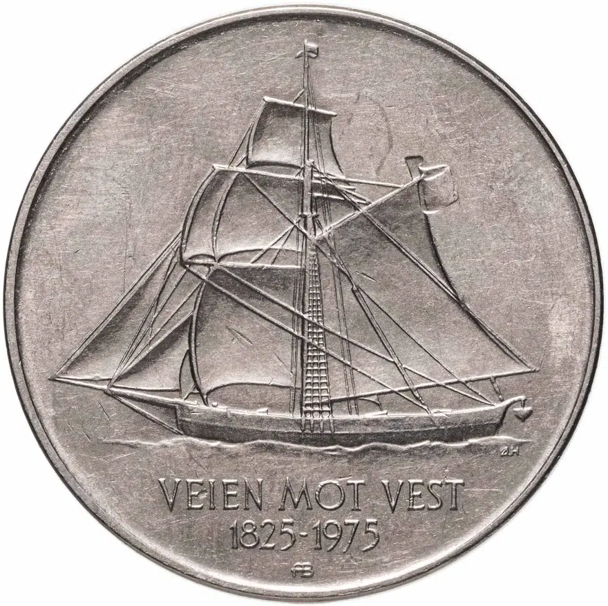 Норвегия 5 крон (kroner) 1975 "150 лет иммиграции в Америку", реверс