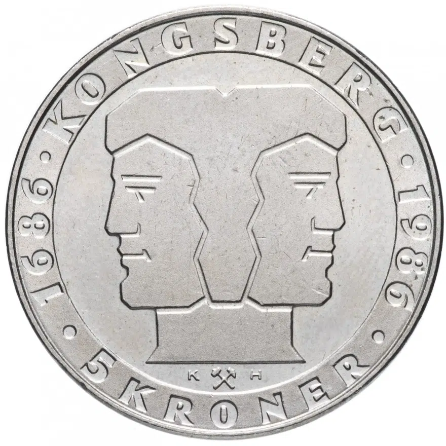 Норвегия 5 крон (kroner) 1986  "300 лет норвежскому монетному двору"