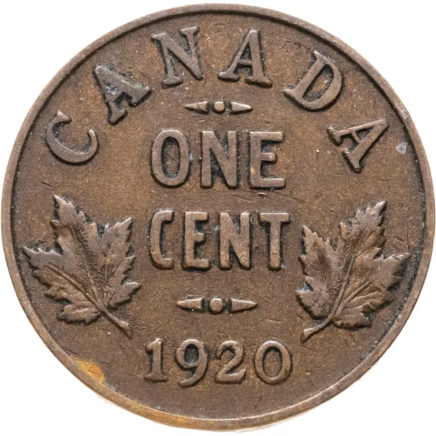Канада 1 цент (cent) 1920   новый тип, аверс