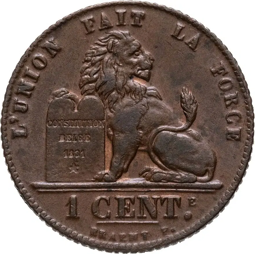 Бельгия 1 сантим (centime) 1914  Надпись на французском - 'ALBERT ROI DES BELGES', реверс