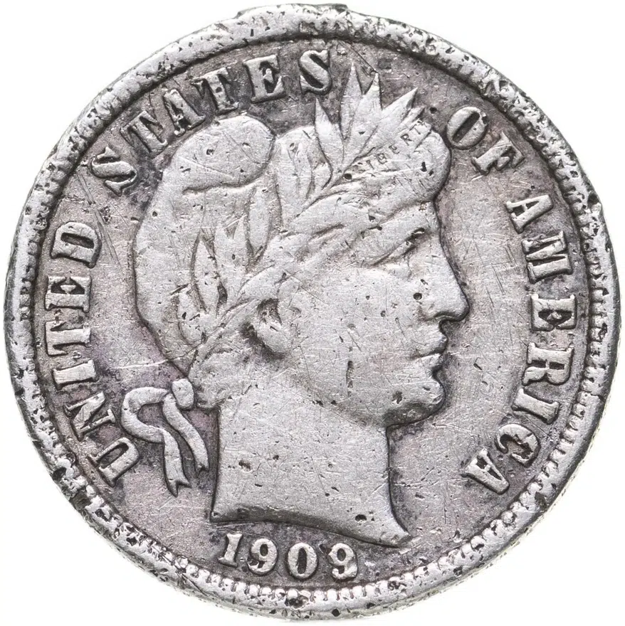 США 10 центов (дайм, one dime) 1909  Barber Dime Без отметки монетного двора
