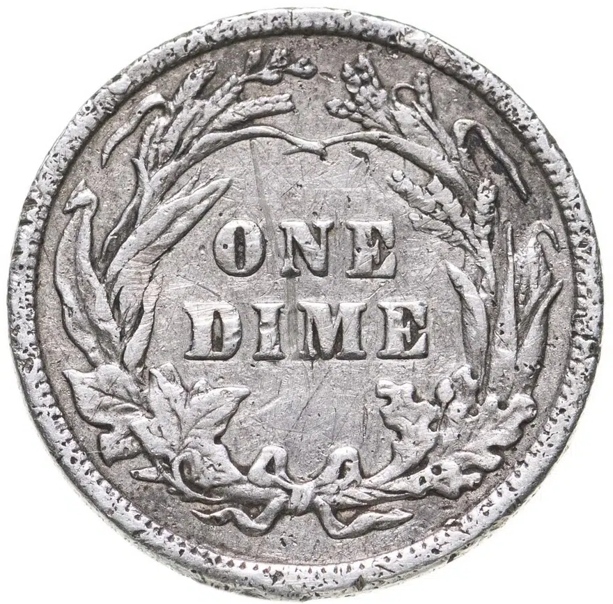 США 10 центов (дайм, one dime) 1909  Barber Dime Без отметки монетного двора, реверс