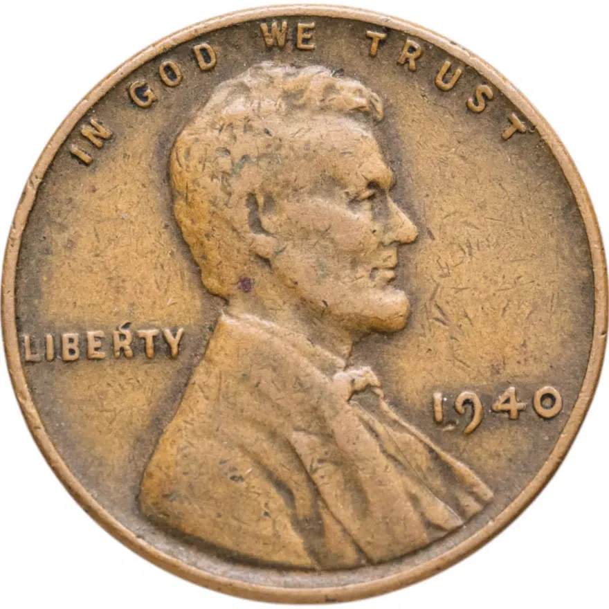 США 1 цент (cent) 1940  Линкольн, пшеничный цент (Wheat Penny) без обозначения монетного двора, аверс