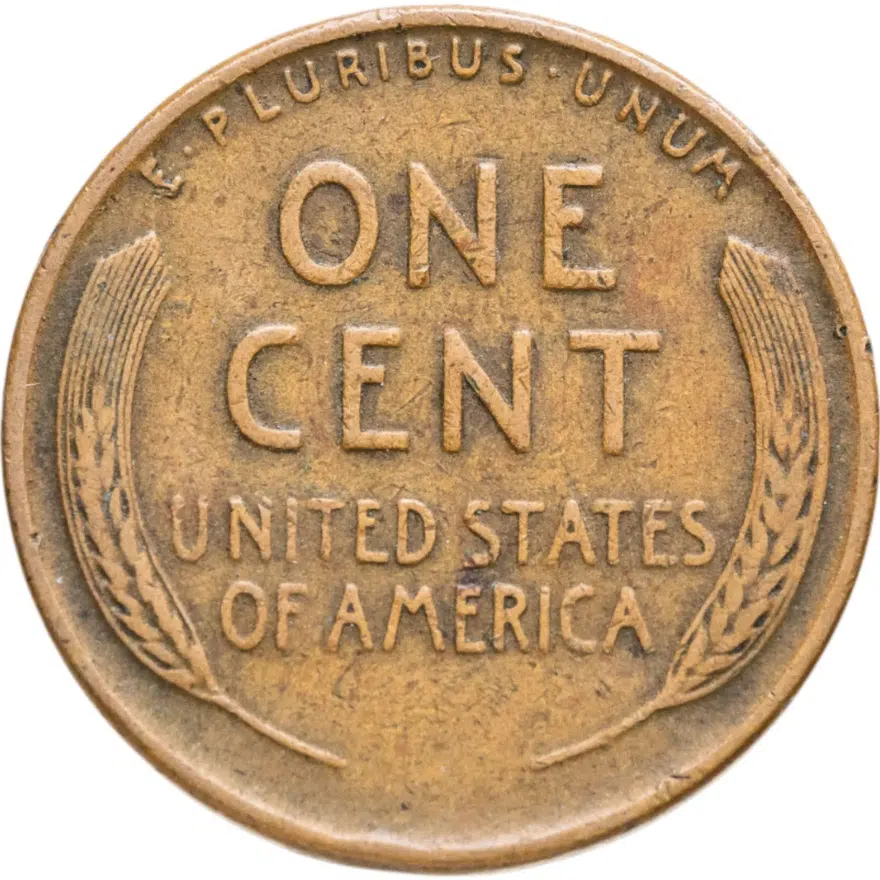 США 1 цент (cent) 1940  Линкольн, пшеничный цент (Wheat Penny) без обозначения монетного двора, реверс