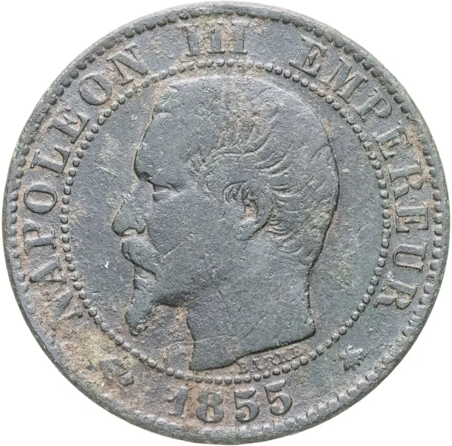 Франция 5 сантимов (centimes) 1855 BB  знак монетного двора: "BB" - Страсбург