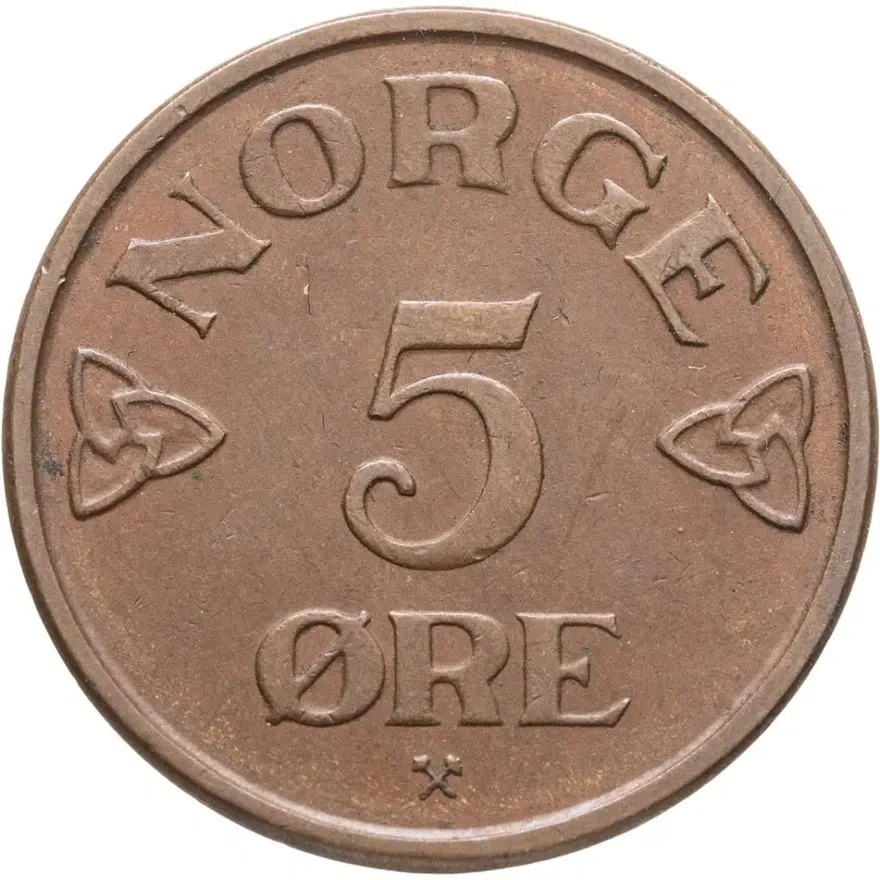 Норвегия 5 эре (ore) 1955, реверс