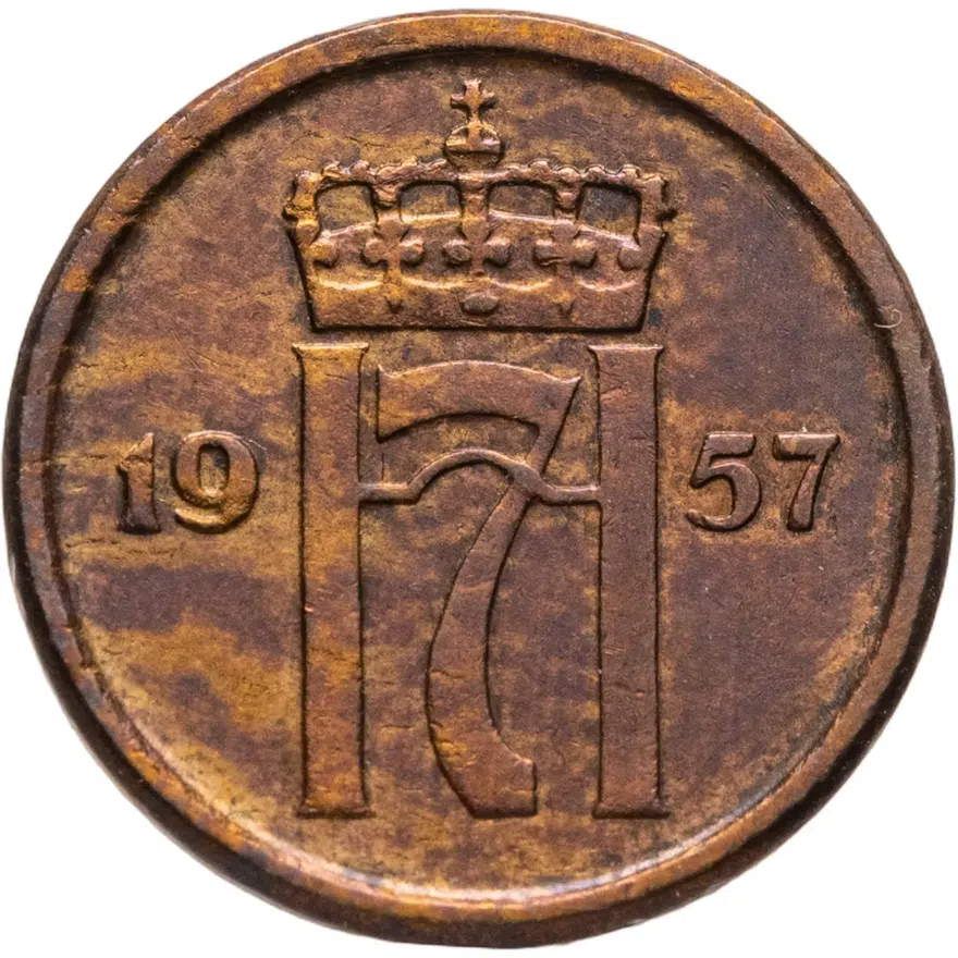 Норвегия 1 эре (ore) 1957, реверс