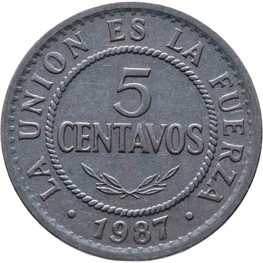 Боливия 5 сентаво (centavos) 1987, аверс