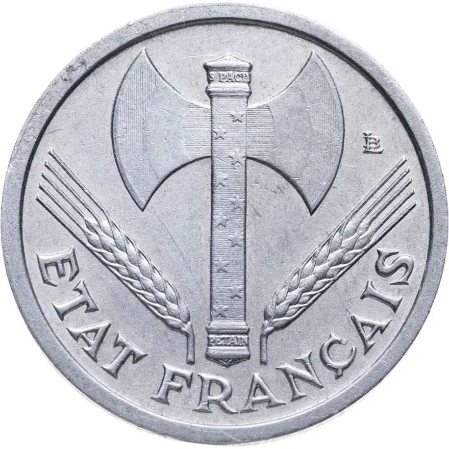 Франция 1 франк (franc) 1944  ÉTAT FRANÇAIS Без отметки монетного двора, аверс