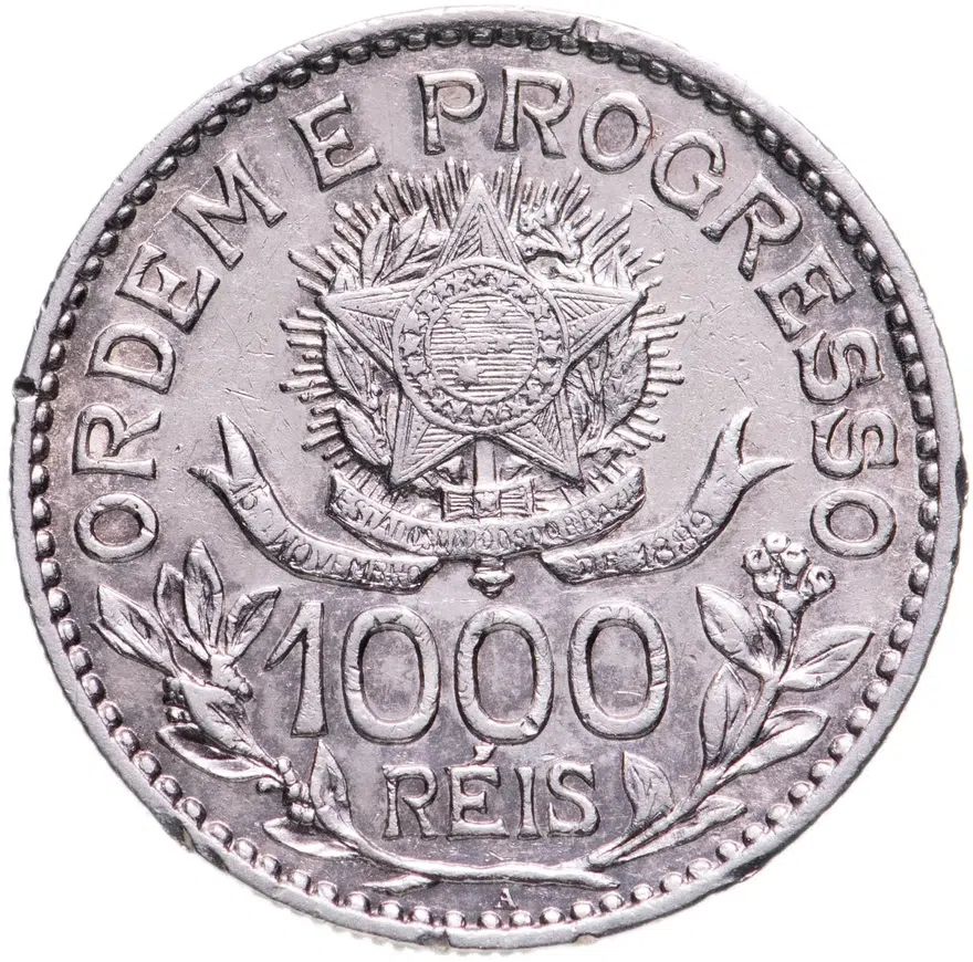 Бразилия 1000 реалов (рейс, reis) 1913  Без тире между звездами, аверс