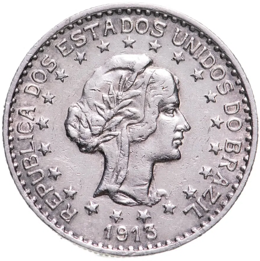 Бразилия 1000 реалов (рейс, reis) 1913  Без тире между звездами, реверс