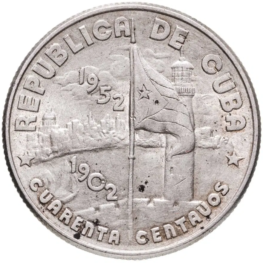 Куба 40 сентаво (centavos) 1952  50 лет Республике Куба