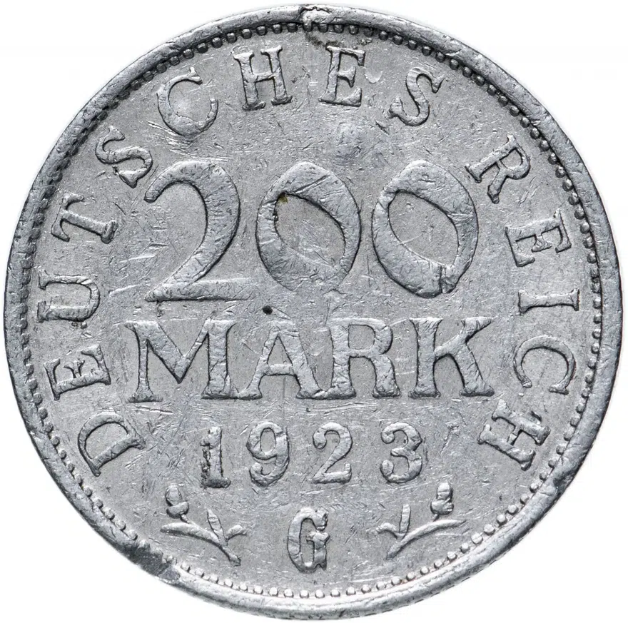 Германия 200 марок 1923 G знак монетного двора "G" — Карлсруэ Германия