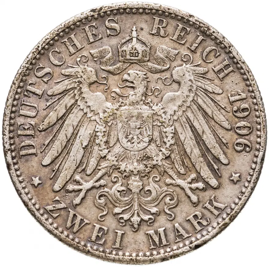 Германия (Вюртемберг) 2 марки 1906 "Вильгельм II - король Вюртемберга", реверс