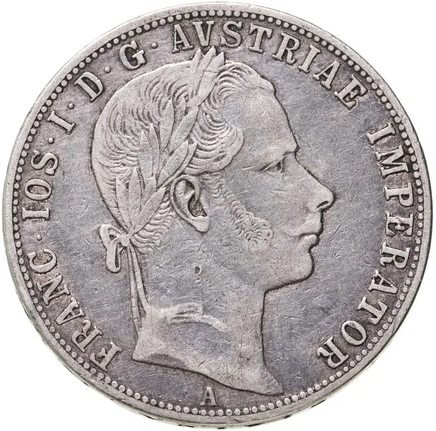 Австрия 1 флорин (florin) 1860 A  знак монетного двора "A" - Вена