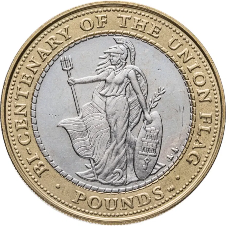 Гибралтар 2 фунта (pounds) 2001 "200 лет флагу Великобритании (Union Jack)"
