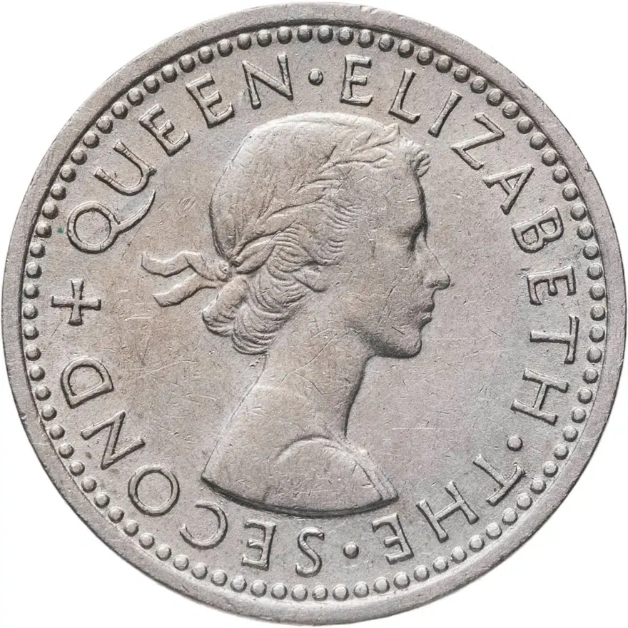 Новая Зеландия 3 пенса (pence) 1956   с ремнём на плече, аверс