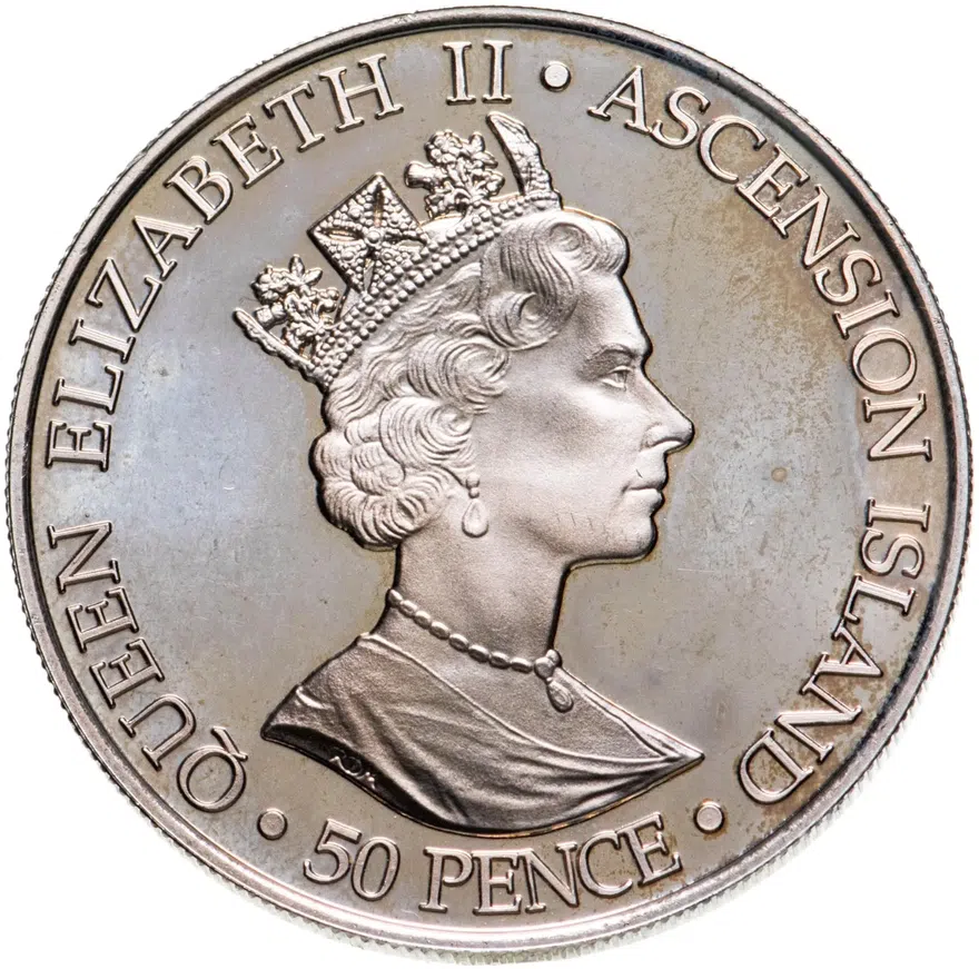 Остров Вознесения 50 пенсов (pence) 2003  50 лет коронации Елизаветы II /монограмма/, реверс