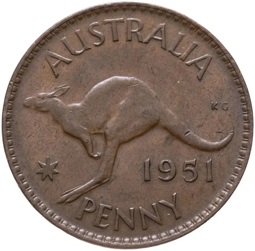 Австралия 1 пенни (penny) 1951   Без точки, аверс