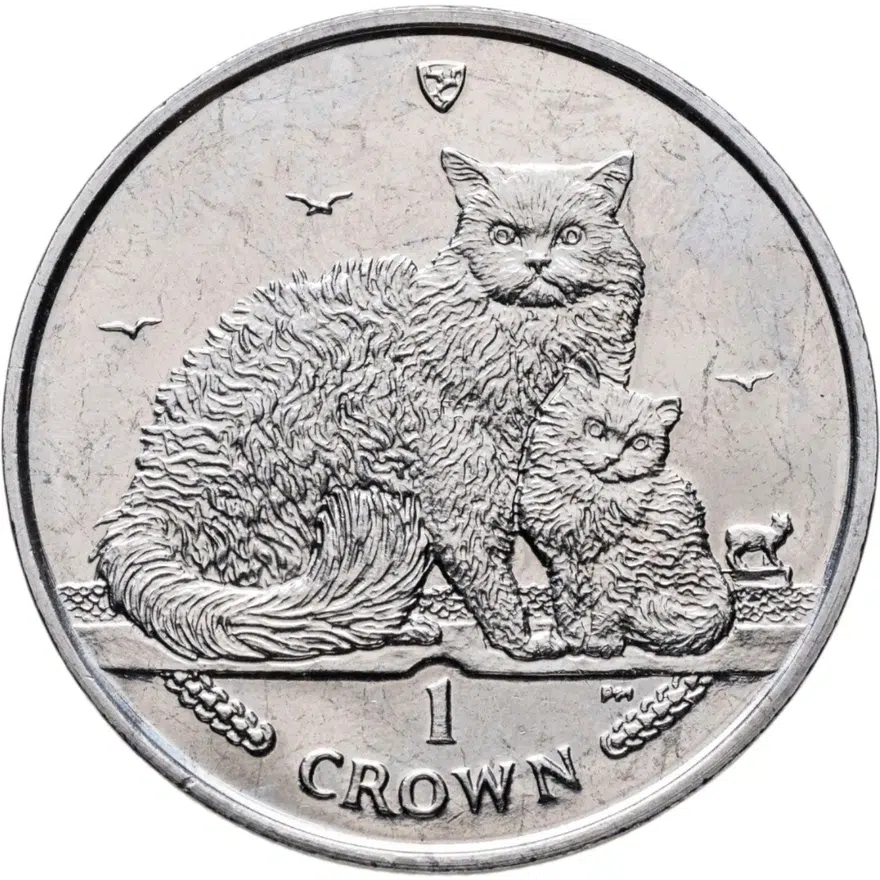 Остров Мэн 1 крона (crown) 2015 Кошки - селкирк-рекс, аверс