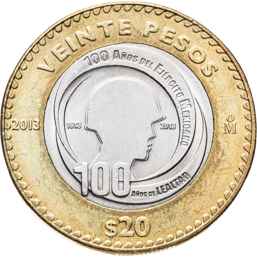 Мексика 20 песо (pesos) 2013 "100 лет Мексиканской армии"