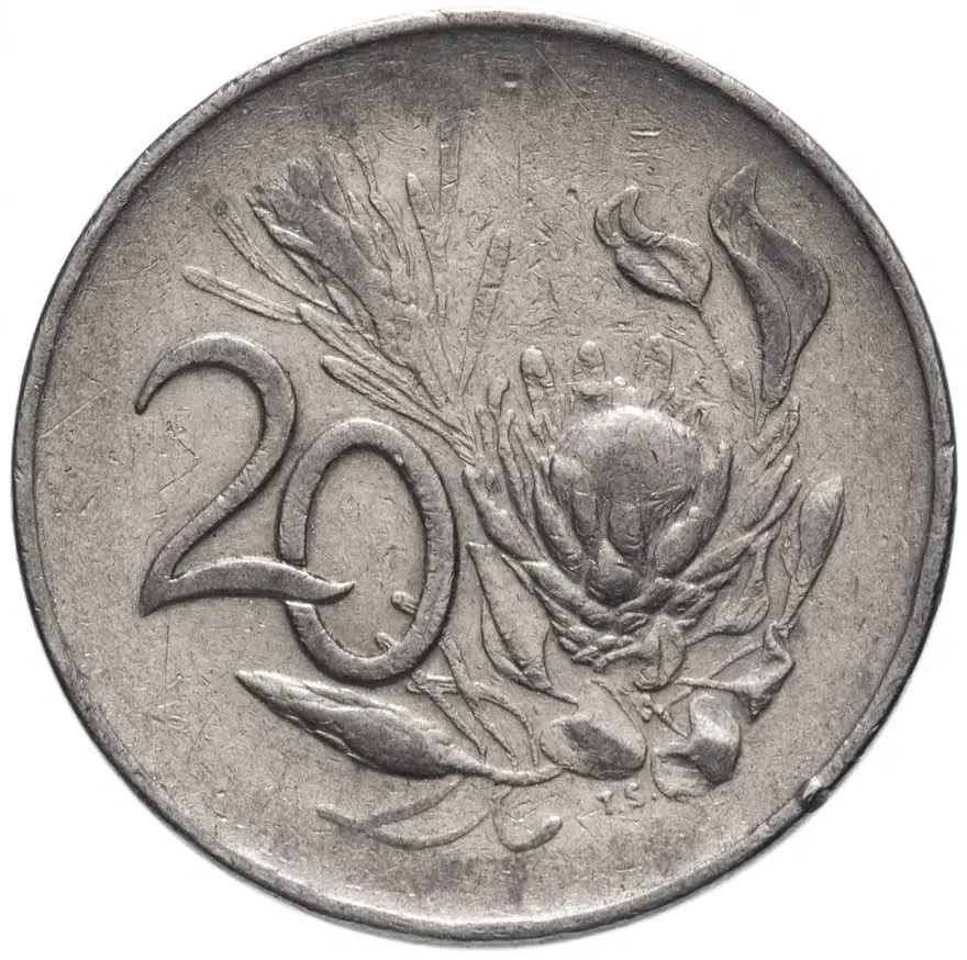 ЮАР 20 центов (cents) 1965    надпись на языке африкаанс "SUID-AFRIKA"