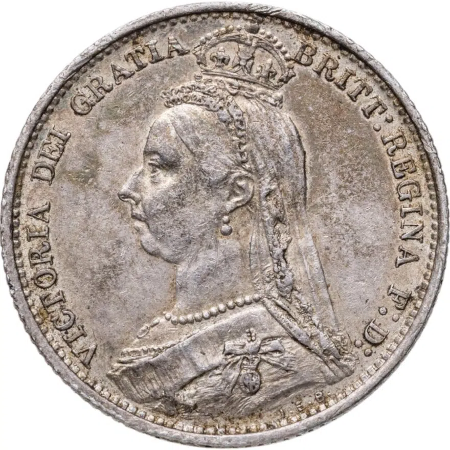 Великобритания, королева Виктория 6 пенсов (pence) 1887 новый портрет с короной, реверс