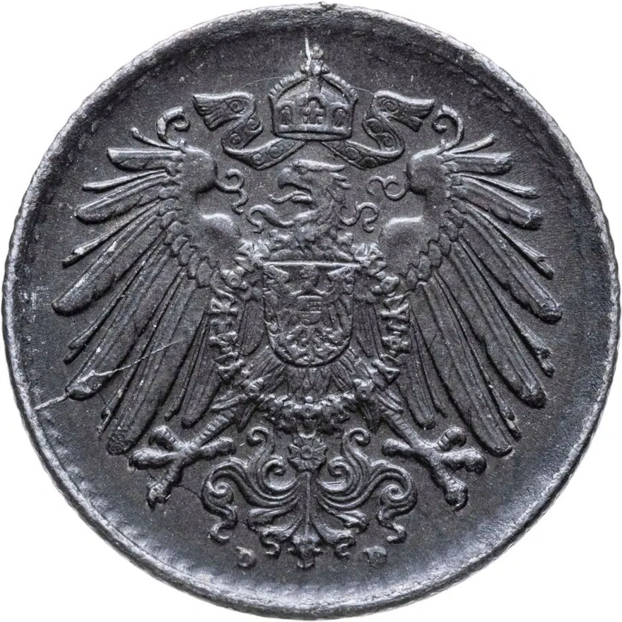 Германия 5 пфеннигов (pfennig) 1922 D  знак монетного двора: "D" - Мюнхен, реверс