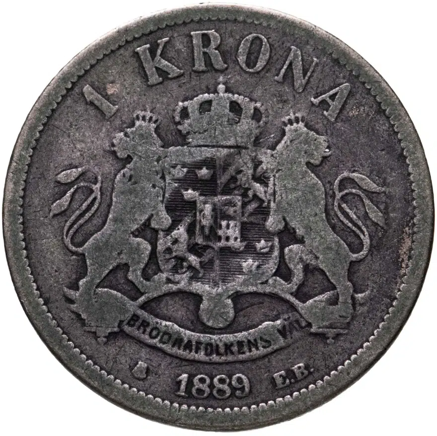 Швеция 1 крона 1889, реверс