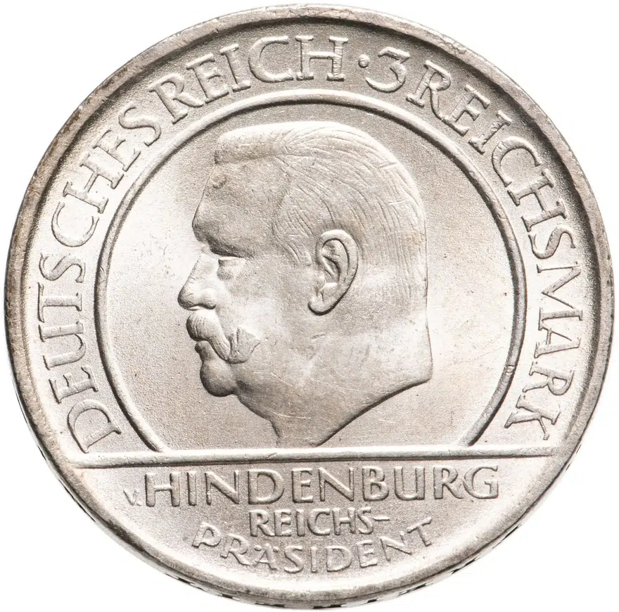 Германия 3 рейхсмарки (reichsmark) 1929 A 10 лет Веймарской конституции знак монетного двора "A" — Берлин