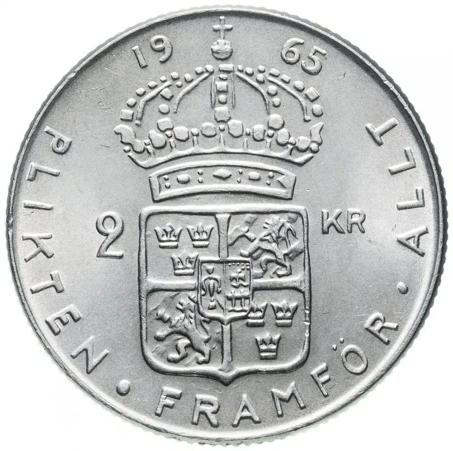Швеция 2 кроны (kronor) 1965, реверс
