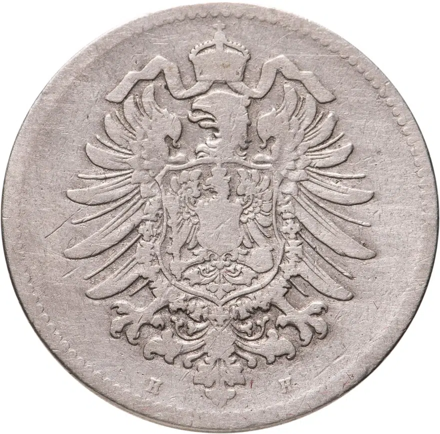 Германия 1 марка (mark) 1881 H знак монетного двора: "H" - Дармштадт, реверс