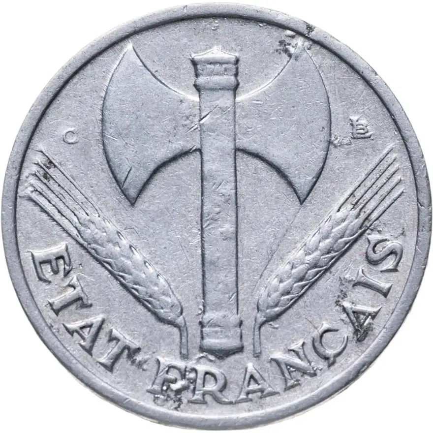 Франция 50 сантимов (centimes) 1944 C ÉTAT FRANÇAIS знак монетного двора: "C" - Кастельсарразен, реверс