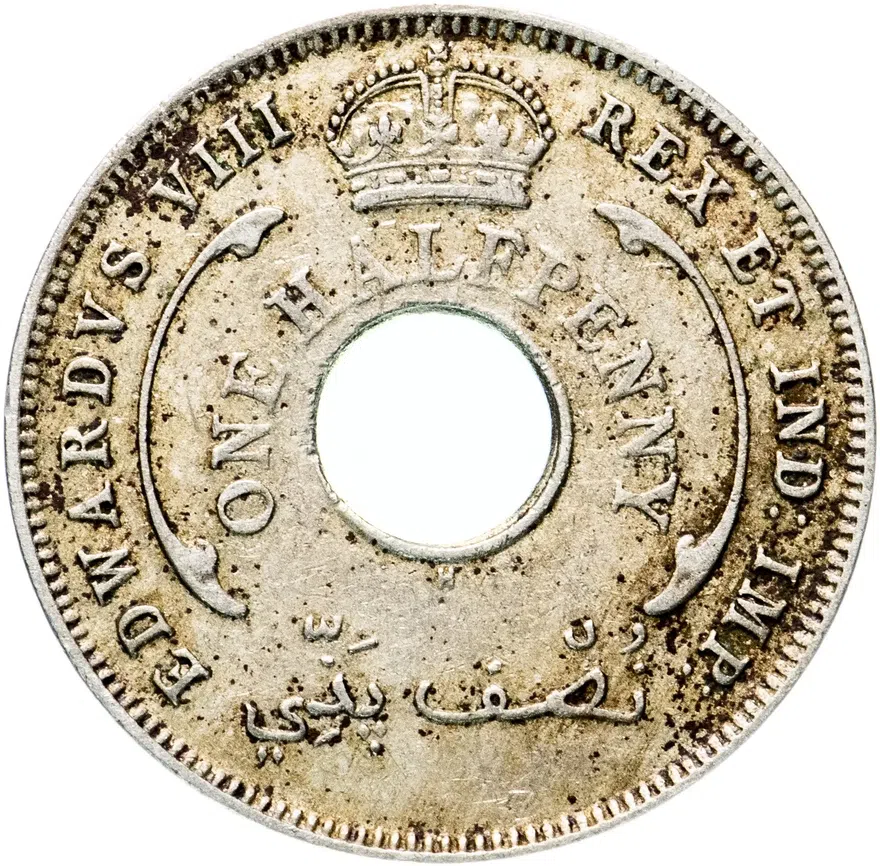 Британская Западная Африка 1/2 пенни (penny) 1936 H Эдуард VIII знак монетного двора: "H" - Хитон, Бирмингем