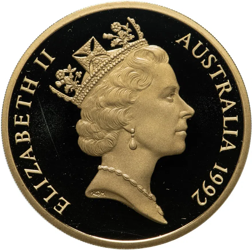 Австралия 5 долларов (dollars) 1992  Роль Австралии в космической индустрии, реверс