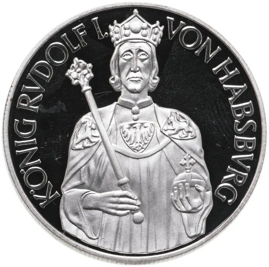 Австрия 100 шиллингов (shillings) 1991 "Рудольф I Габсбург" в футляре с сертификатом