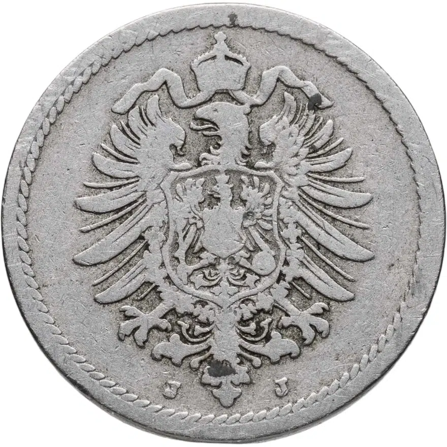 Германия 5 пфеннигов (pfennig) 1876 J  знак монетного двора: "J" - Гамбург, реверс