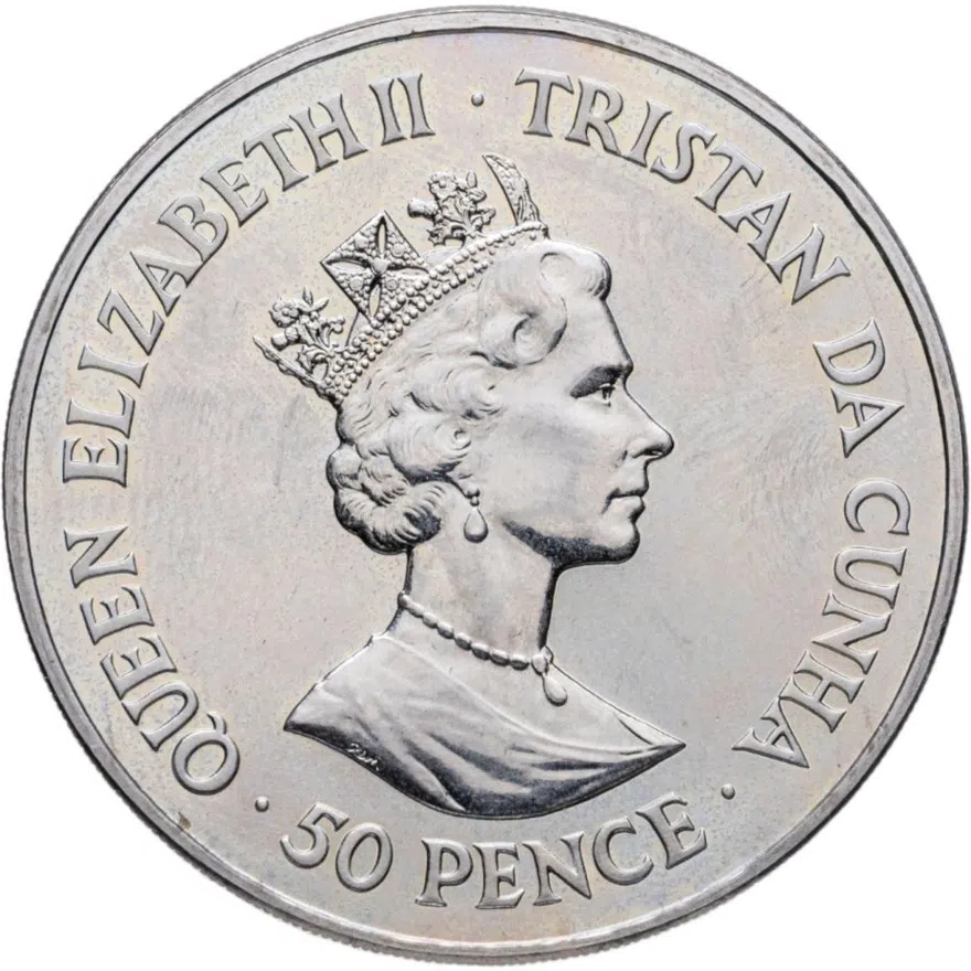 Тристан-да-Кунья 50 пенсов (pence) 1999 "125 лет со дня рождения Уинстона Черчиля" медно-никелевый сплав, реверс