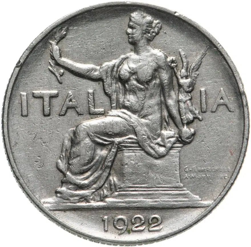 Италия 1 лира (lira) 1922, реверс