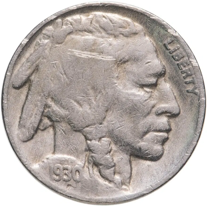США 5 центов (cents) 1930  Buffalo Nickel Без отметки монетного двора, реверс
