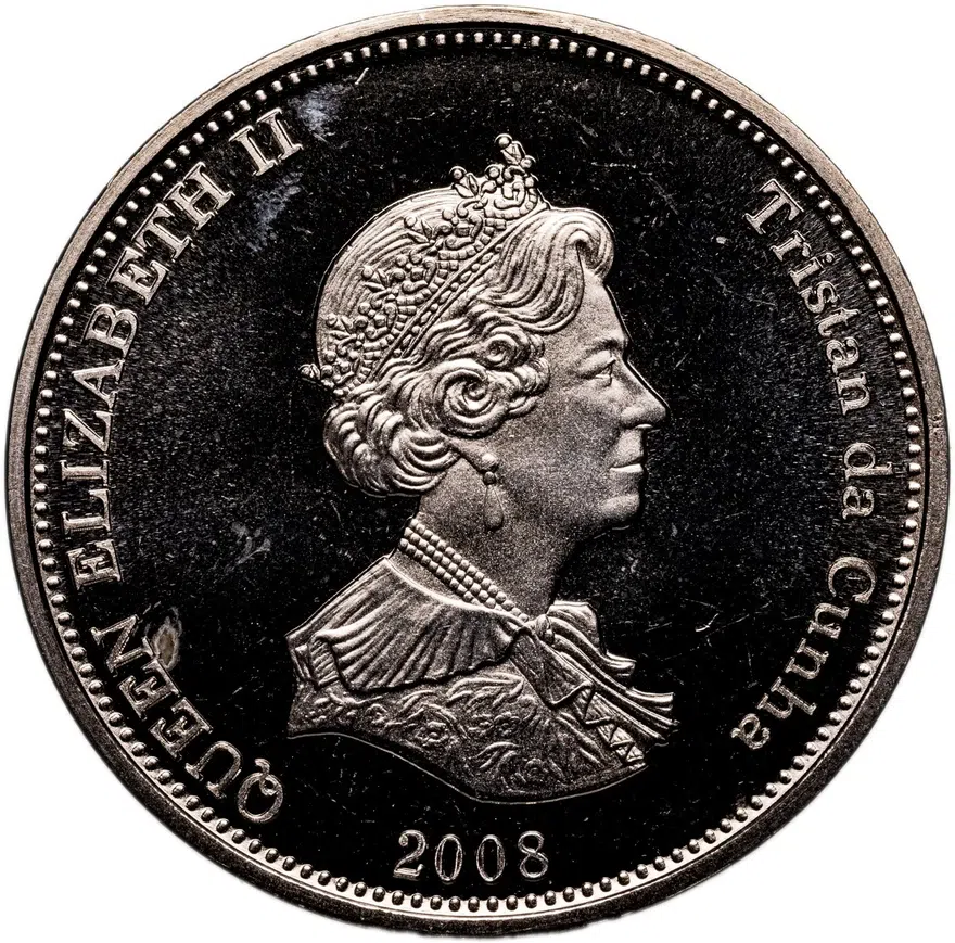 Тристан-да-Кунья 1 крона (crown) 2008  кашалоты, реверс