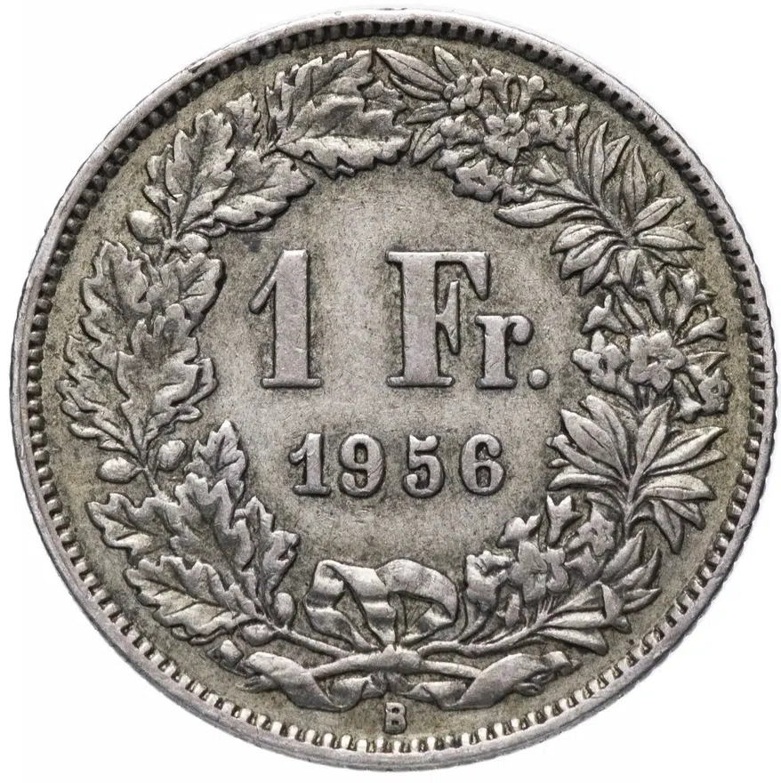 Швейцария 1 франк (franc) 1956, аверс
