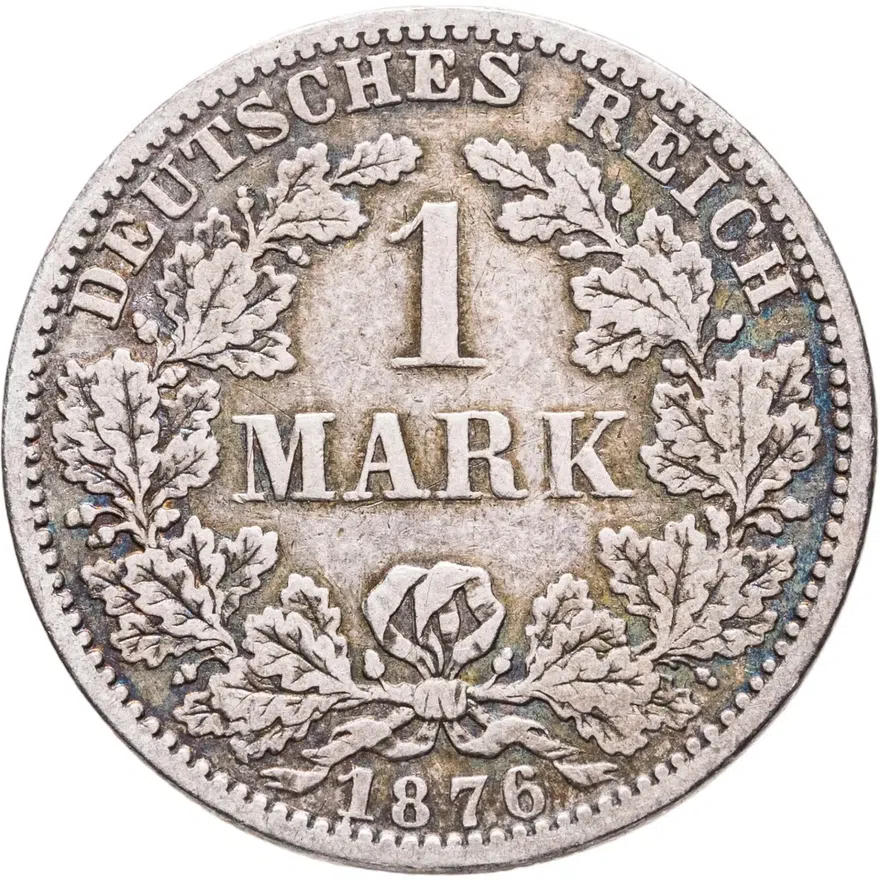 Германия 1 марка (mark) 1876 A  знак монетного двора: "A" - Берлин, аверс